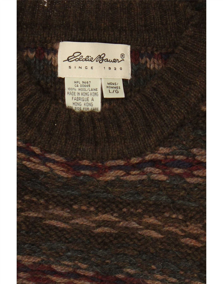 Eddie Bauer Mens Regular Fit Crew Neck Jumper Sweater Large Khaki Striped