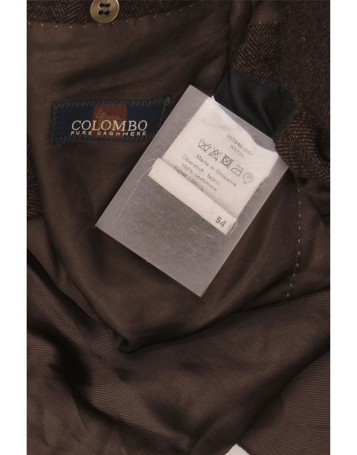 COLOMBO Mens 2 Button Blazer Jacket EU 54 2XL Brown Herringbone Cashmere