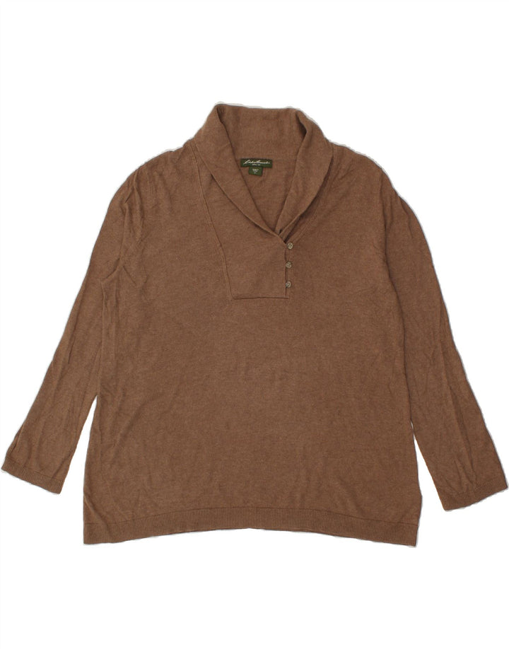 EDDIE BAUER Womens Shawl Neck Jumper Sweater UK 20 2XL Brown Cotton Vintage Eddie Bauer and Second-Hand Eddie Bauer from Messina Hembry 