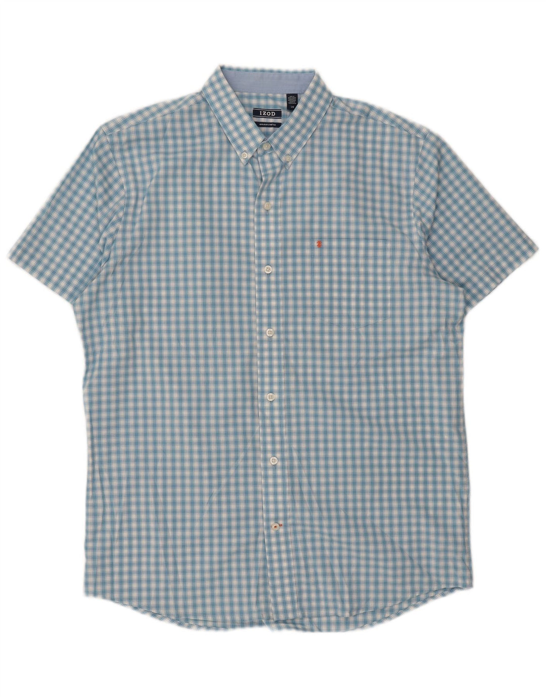 IZOD Mens Short Sleeve Shirt Large Blue Gingham Cotton