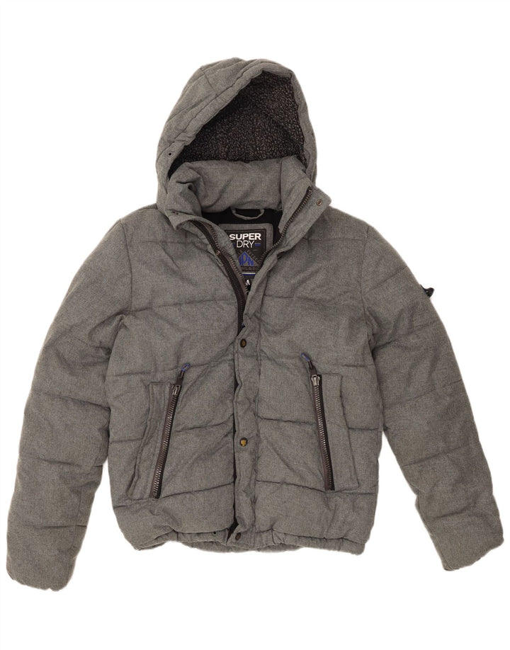 Superdry Mens Hooded Padded Jacket UIK 38 Medium Grey Polyester