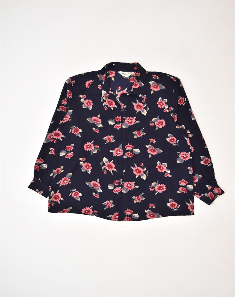 VINTAGE Womens Shirt UK 16 Large Navy Blue Floral | Vintage | Thrift | Second-Hand | Used Clothing | Messina Hembry 