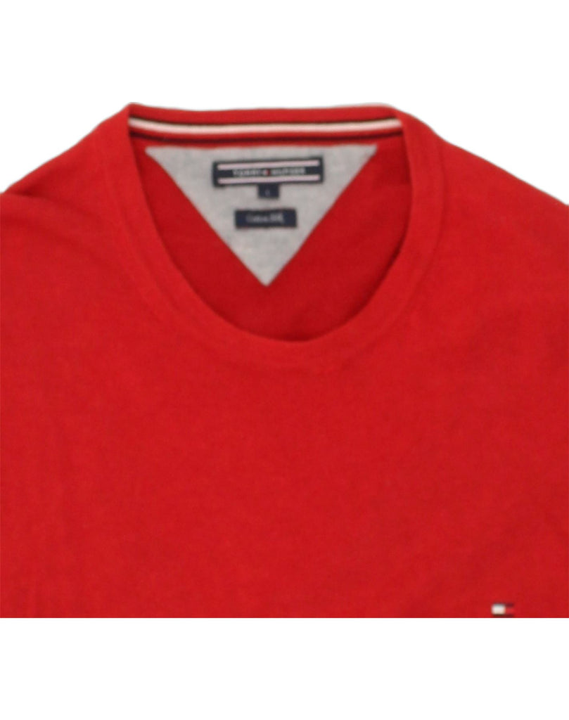 TOMMY HILFIGER Mens Crew Neck Jumper Sweater Large Red Cotton | Vintage Tommy Hilfiger | Thrift | Second-Hand Tommy Hilfiger | Used Clothing | Messina Hembry 