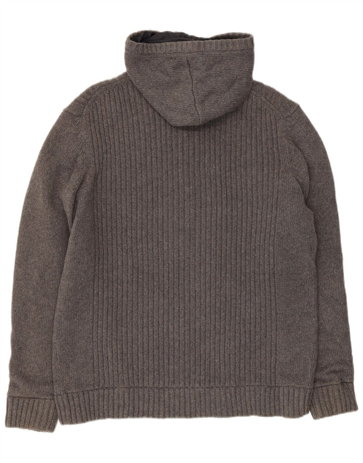 Massimo Dutti Mens Hooded Knit Reversible Jacket UK 42 XL Grey