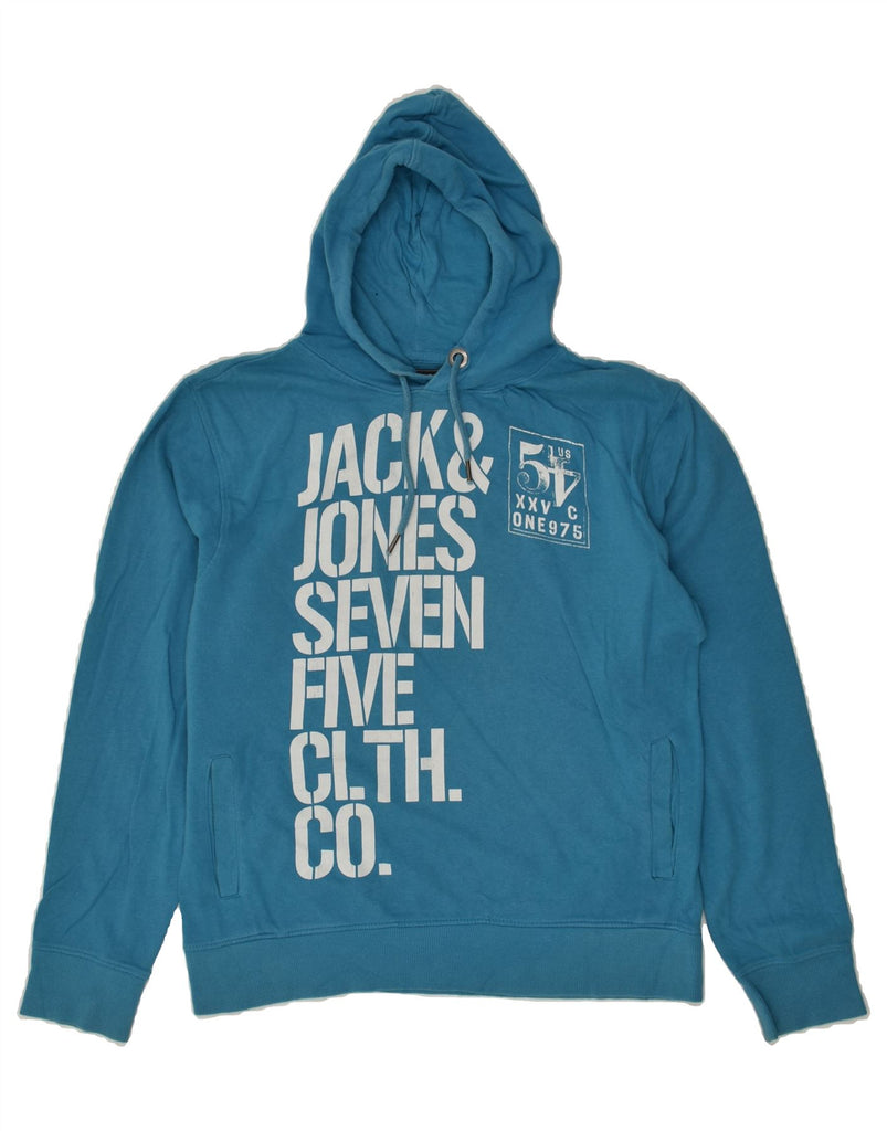 JACK & JONES Mens Graphic Hoodie Jumper Medium Blue | Vintage Jack & Jones | Thrift | Second-Hand Jack & Jones | Used Clothing | Messina Hembry 