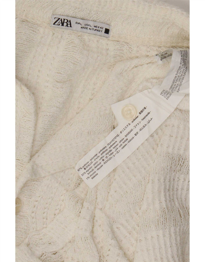 Zara Mens Short Sleeve Knit Shirt Large White Striped Polyester