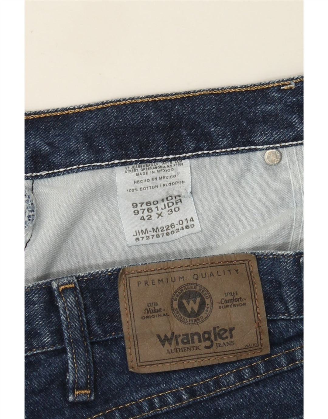 Wrangler Mens Straight Jeans W42 L30 Blue Cotton