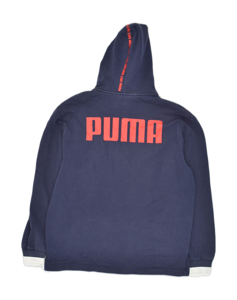 PUMA Mens Graphic Zip Hoodie Sweater Medium Navy Blue Cotton | Vintage Puma | Thrift | Second-Hand Puma | Used Clothing | Messina Hembry 