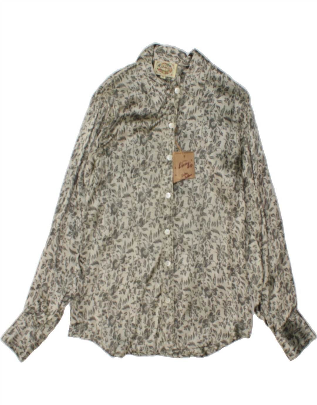 VINTAGE Womens Shirt Blouse UK 14 Medium Grey Floral Viscose Vintage Vintage and Second-Hand Vintage from Messina Hembry 