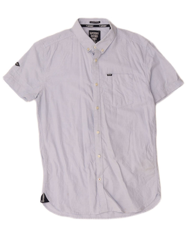 Superdry Mens Short Sleeve Shirt Medium Blue Cotton