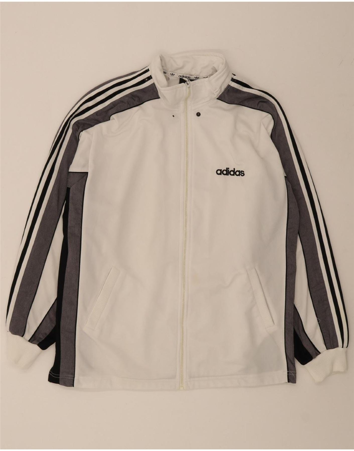 ADIDAS Mens Loose Fit Tracksuit Top Jacket Medium White Striped