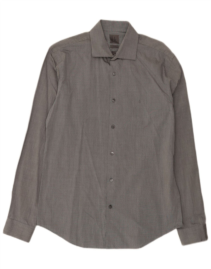 Calvin Klein Mens Fitted Shirt Size 39 15 1/2 Medium Grey Spotted Cotton