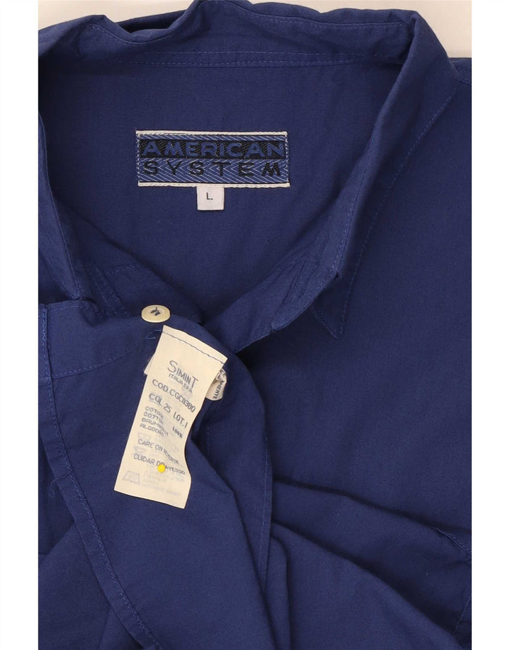 American System Mens Shirt Large Navy Blue Cotton
