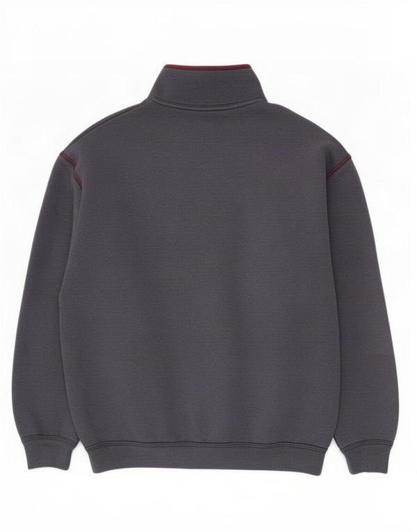 Roby Mens Button Neck Sweatshirt Jumper Medium Navy Blue Colourblock Cotton