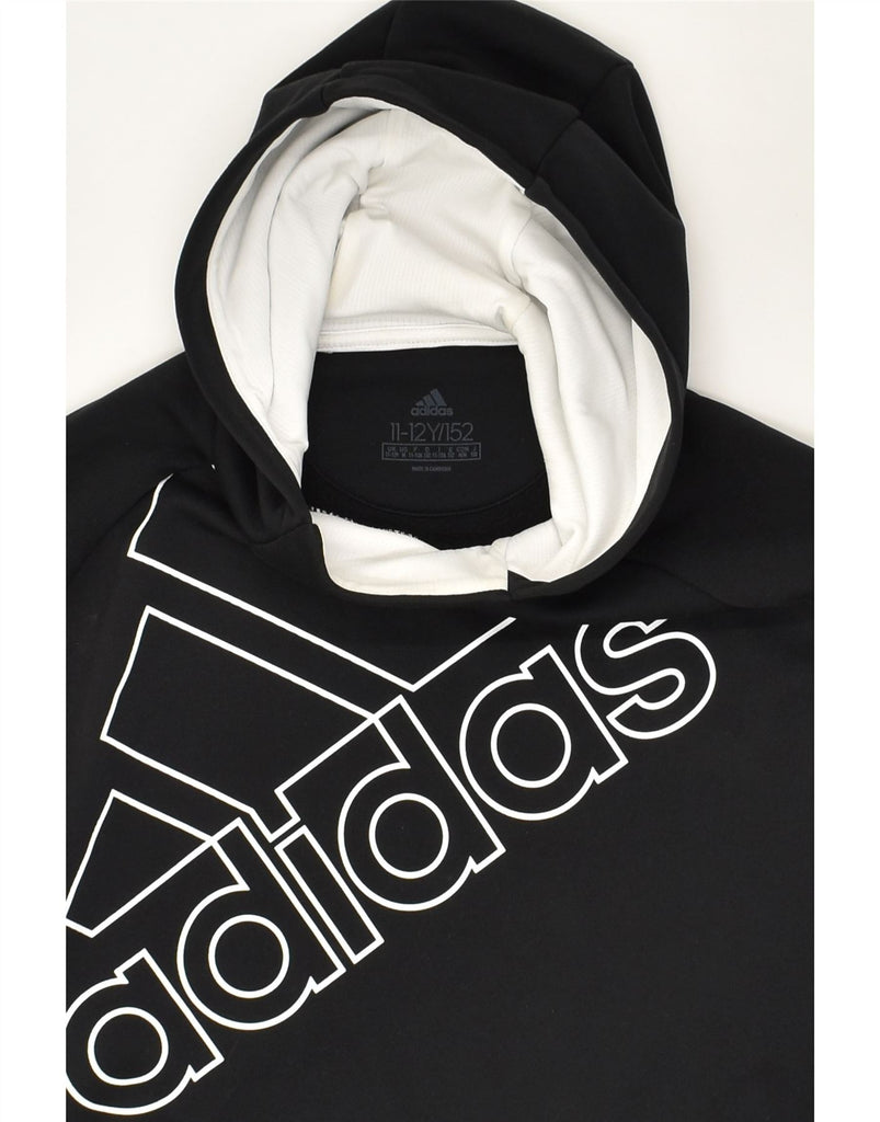 ADIDAS Boys Graphic Hoodie Jumper 11-12 Years Black Polyester | Vintage Adidas | Thrift | Second-Hand Adidas | Used Clothing | Messina Hembry 