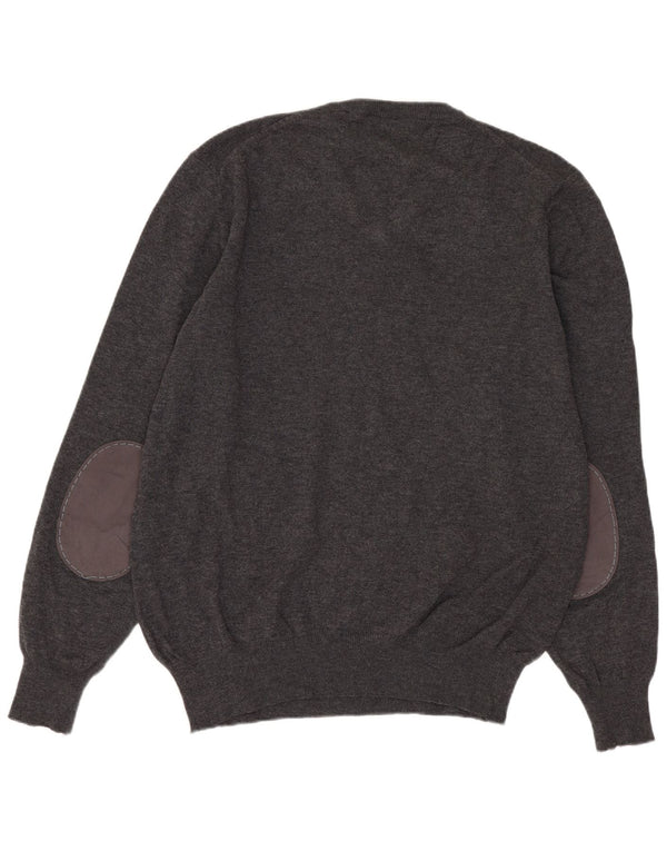Fred Perry Mens V-Neck Jumper Sweater Medium Grey Wool