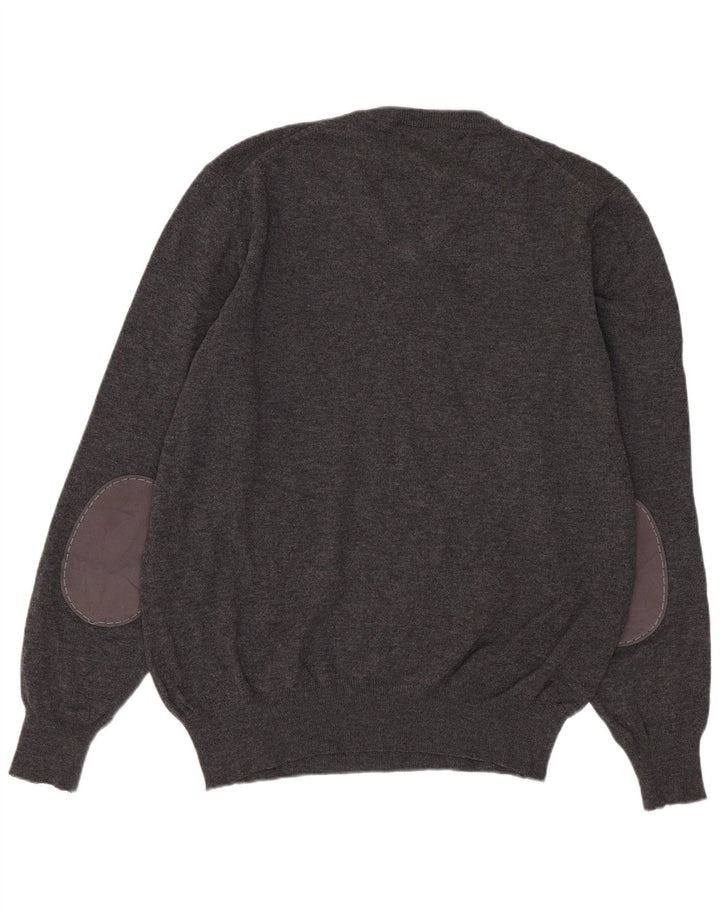 Fred Perry Mens V-Neck Jumper Sweater Medium Grey Wool