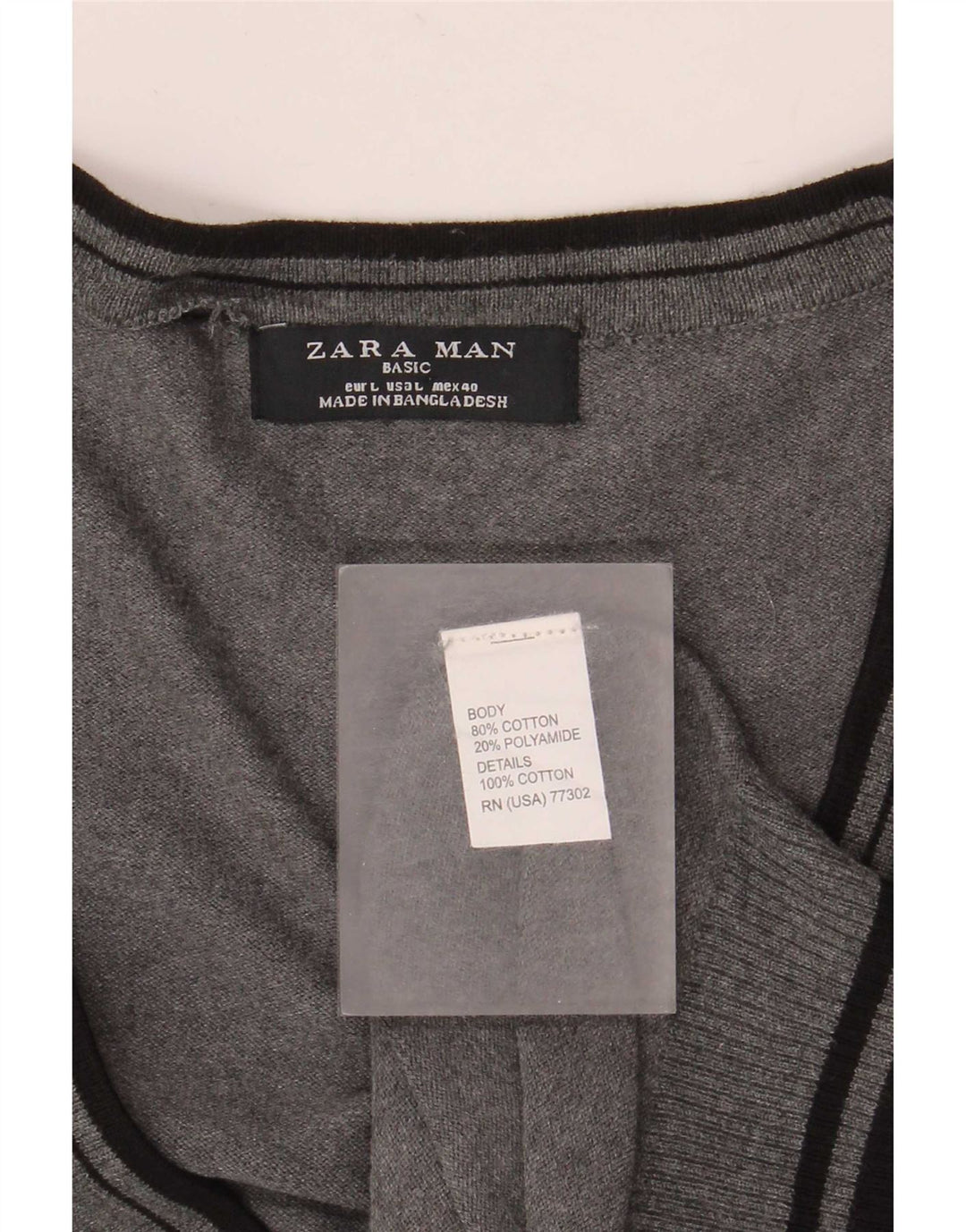 Zara Mens Cardigan Sweater Large Grey Striped Cotton