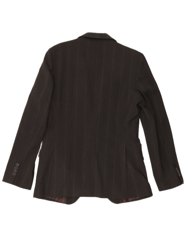 Zara Womens 1 Button Blazer Jacket EU 50 Medium Black Pinstripe Polyester
