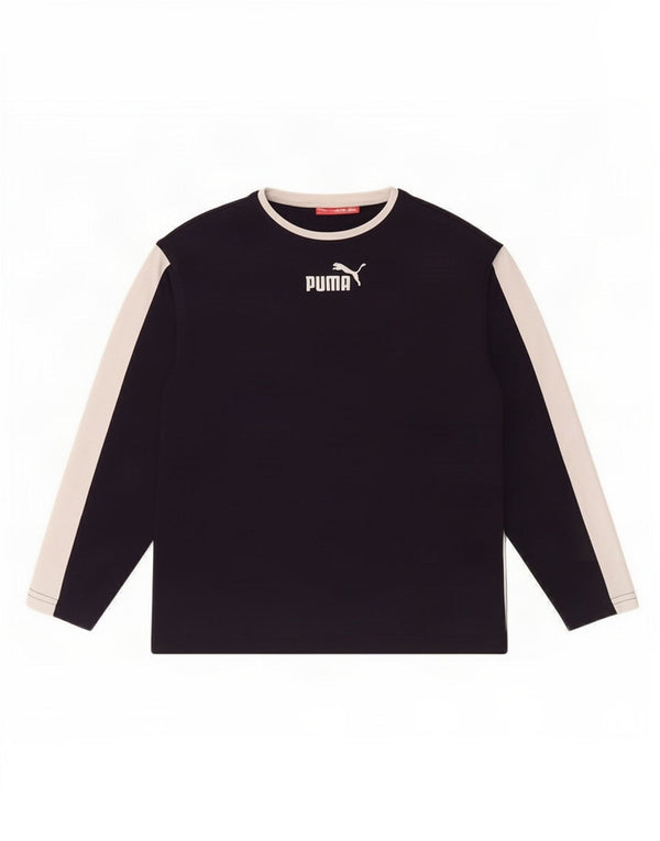 Puma Boys Top Long Sleeve 11-12 Years Navy Blue Colourblock