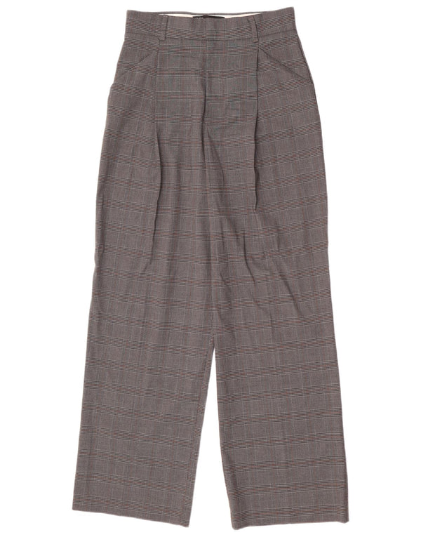 Zara Womens Wide Leg Casual Trousers UK 8 Small W26 L30 Grey Plaid