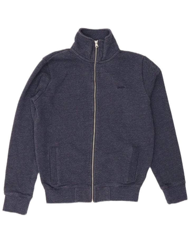 SUPERDRY Mens Tracksuit Top Jacket XS Navy Blue Flecked Cotton