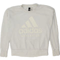 ADIDAS Womens Oversized Graphic Sweatshirt Jumper UK 10 Small Grey Cotton Vintage Adidas and Second-Hand Adidas from Messina Hembry 