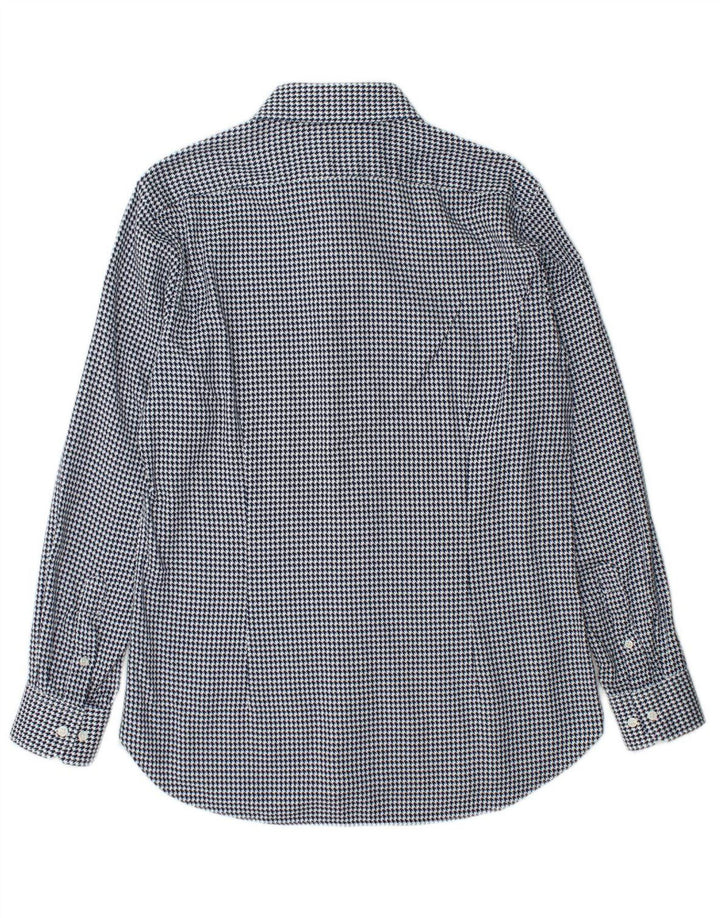MICHAEL KORS Mens Flannel Shirt Size 42 16 1/2 Large Navy Blue Houndstooth