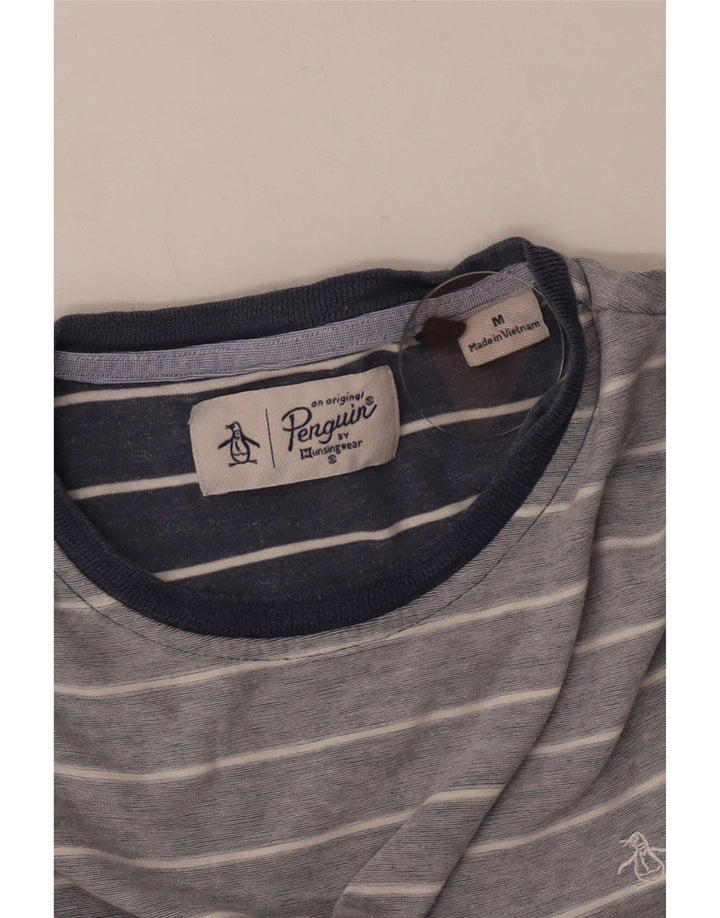 Penguin Mens T-Shirt Top Medium Blue Striped