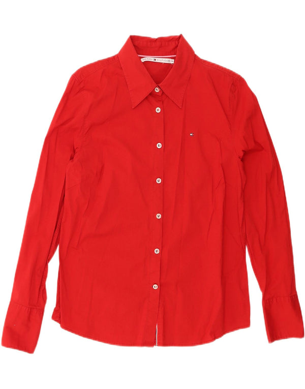 Tommy Hilfiger Womens Shirt UK 14 Large Red Cotton