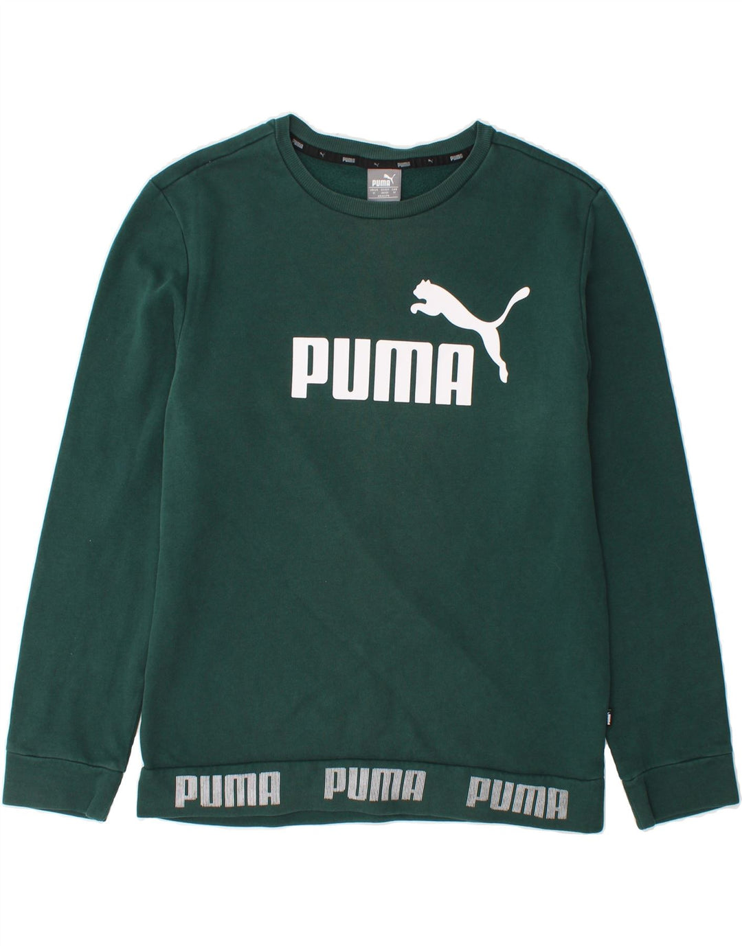 PUMA Mens Graphic Sweatshirt Jumper Medium Green Cotton Vintage Puma and Second-Hand Puma from Messina Hembry 