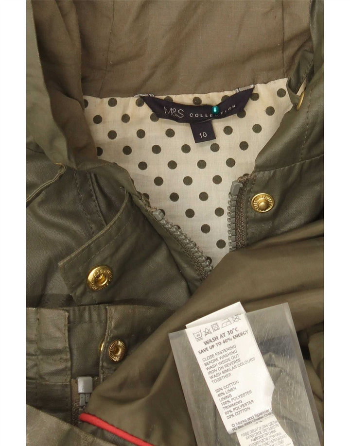Marks & Spencer Womens Hooded Oversized Waxed Jacket UK 10 Small Green
