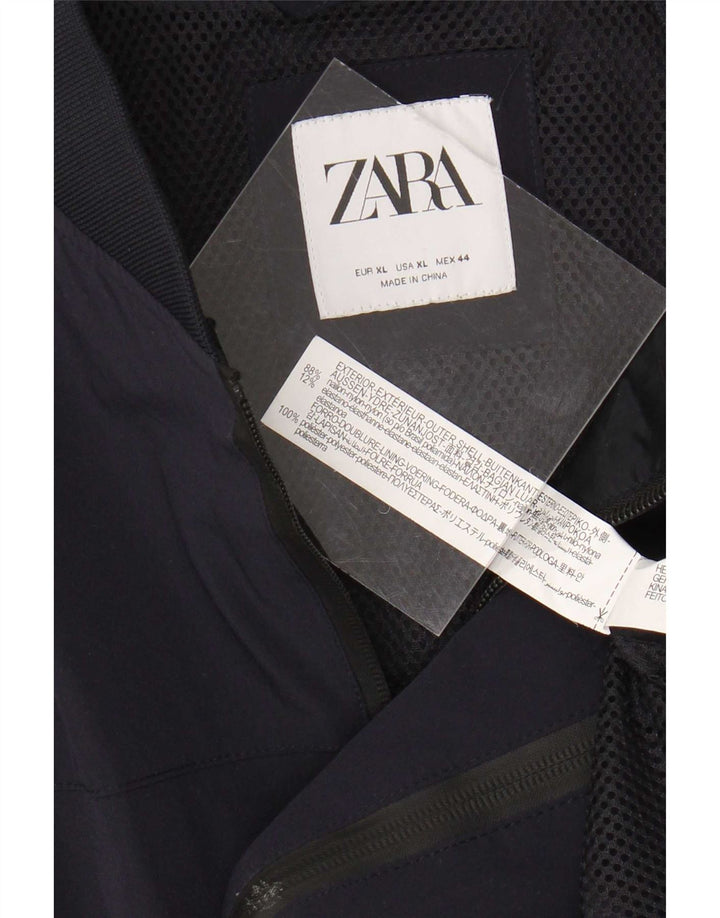 Zara Mens Bomber Jacket IT 44 XL Navy Blue Nylon