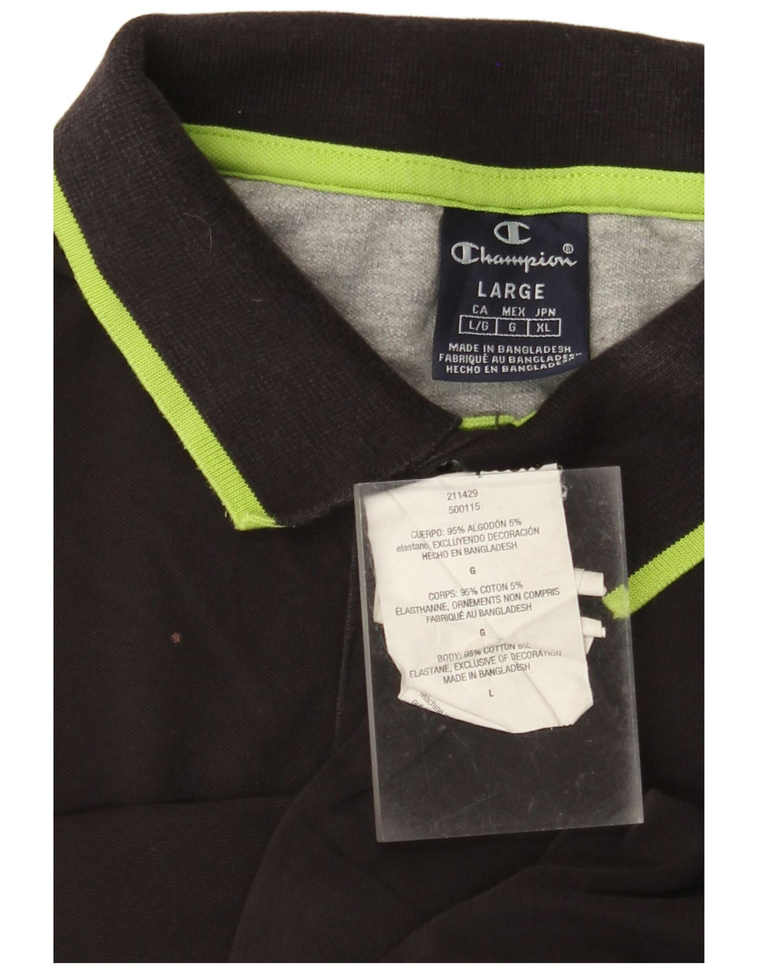 CHAMPION Mens Polo Shirt Large Black Cotton