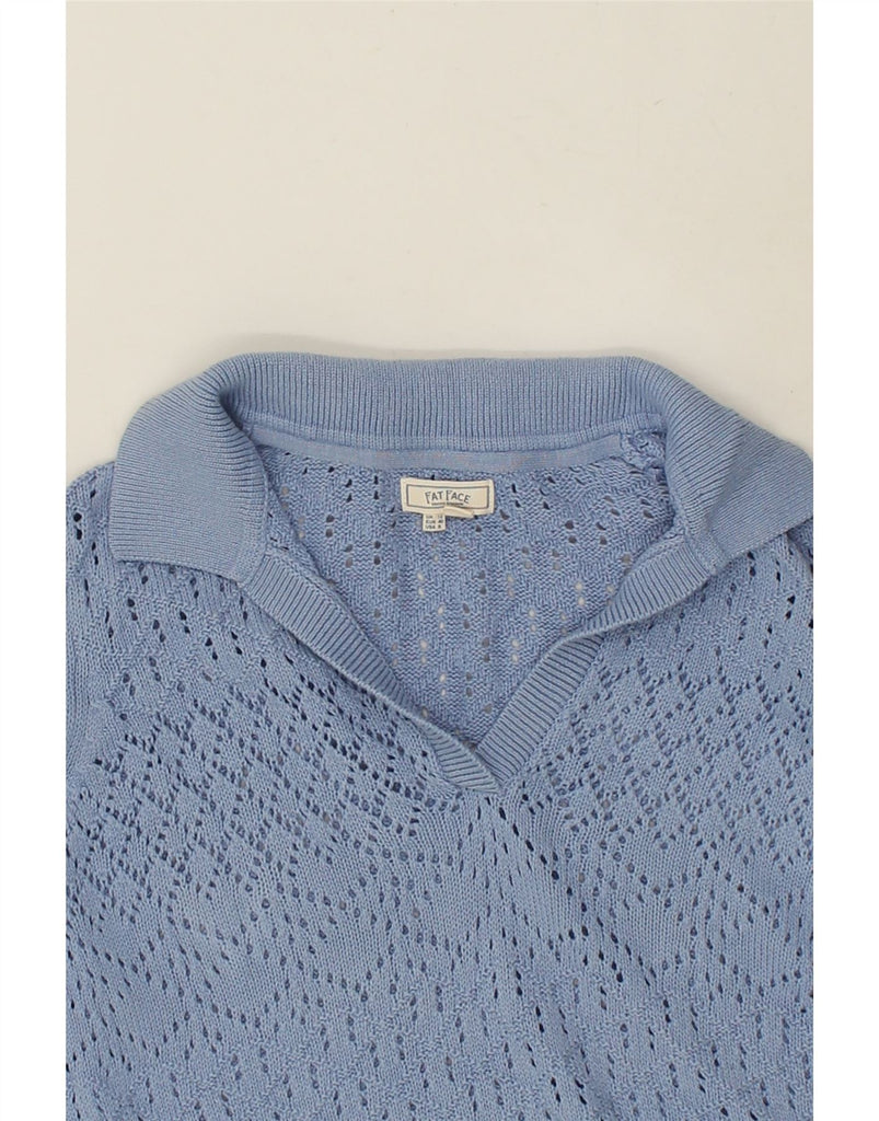 FAT FACE Womens Polo Neck Jumper Sweater UK 12 Medium Blue Cotton | Vintage Fat Face | Thrift | Second-Hand Fat Face | Used Clothing | Messina Hembry 