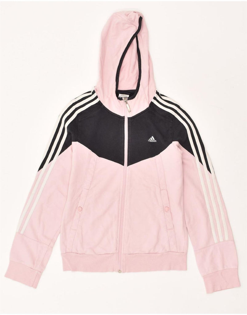 ADIDAS Womens Zip Hoodie Sweater UK 10 Small Pink Colourblock Cotton | Vintage Adidas | Thrift | Second-Hand Adidas | Used Clothing | Messina Hembry 