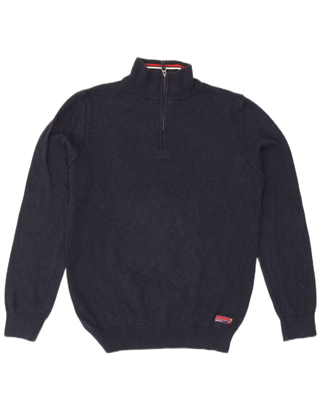 Superdry Mens Zip Neck Jumper Sweater Large Navy Blue Cotton