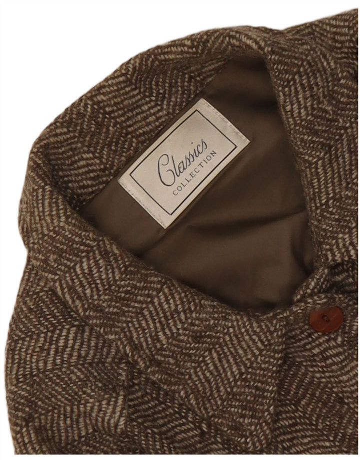 Classics Womens 5 Button Blazer Jacket UK 14 Large Khaki Herringbone