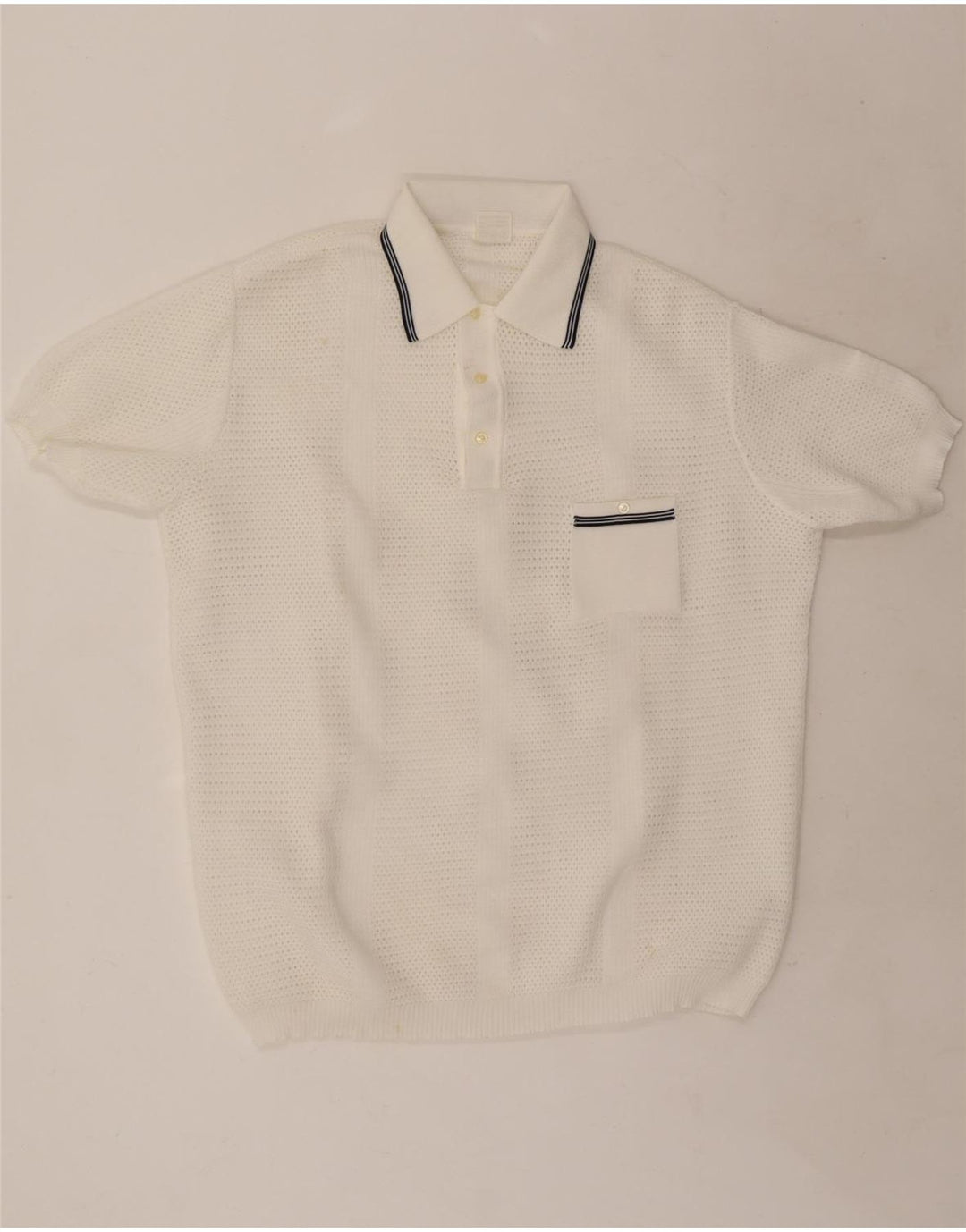 Trevira Mens Short Sleeve Polo Neck Jumper Sweater Large White Polyester