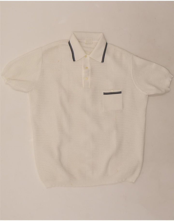 Trevira Mens Short Sleeve Polo Neck Jumper Sweater Large White Polyester