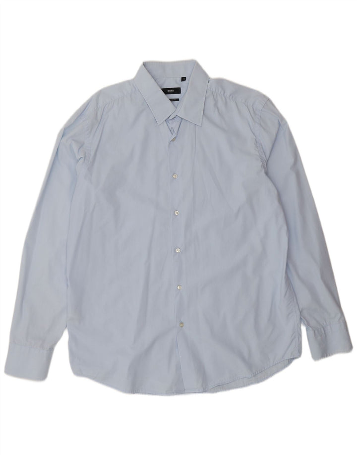 Hugo Boss Mens Regular Fit Shirt Size 44 17 1/2 XL Blue Cotton