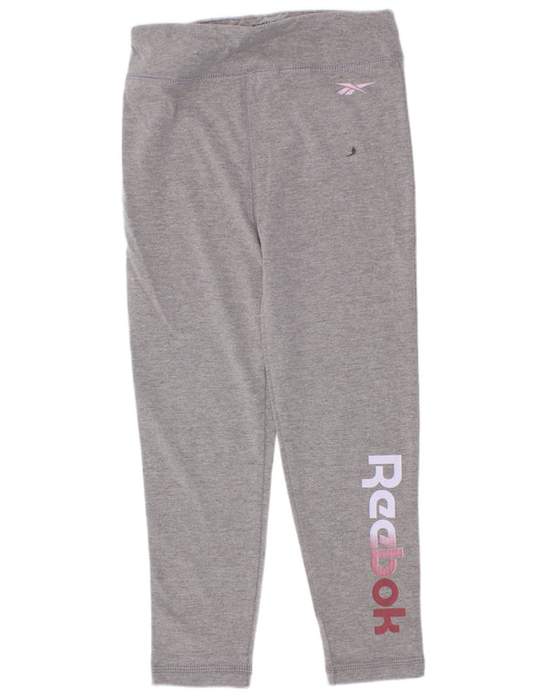 Reebok Girls Graphic Leggings 5-6 Years Grey Flecked Cotton