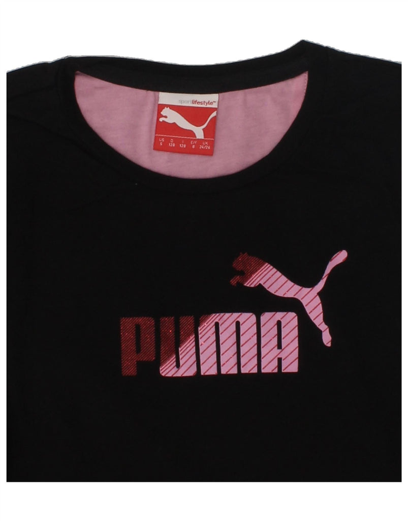 PUMA Girls Graphic Top Long Sleeve 7-8 Years Black Cotton | Vintage Puma | Thrift | Second-Hand Puma | Used Clothing | Messina Hembry 