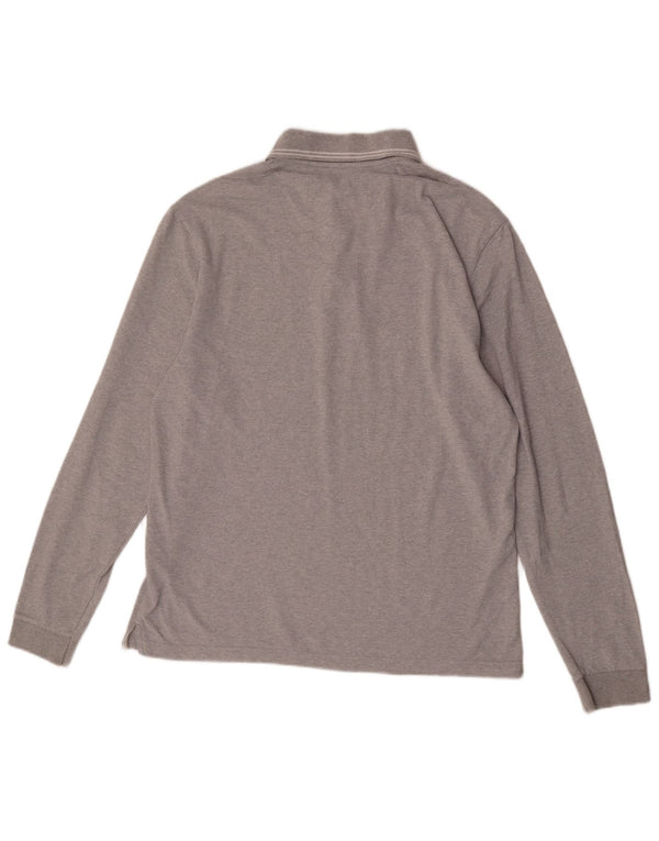 Champion Mens Long Sleeve Polo Shirt Large Grey Cotton