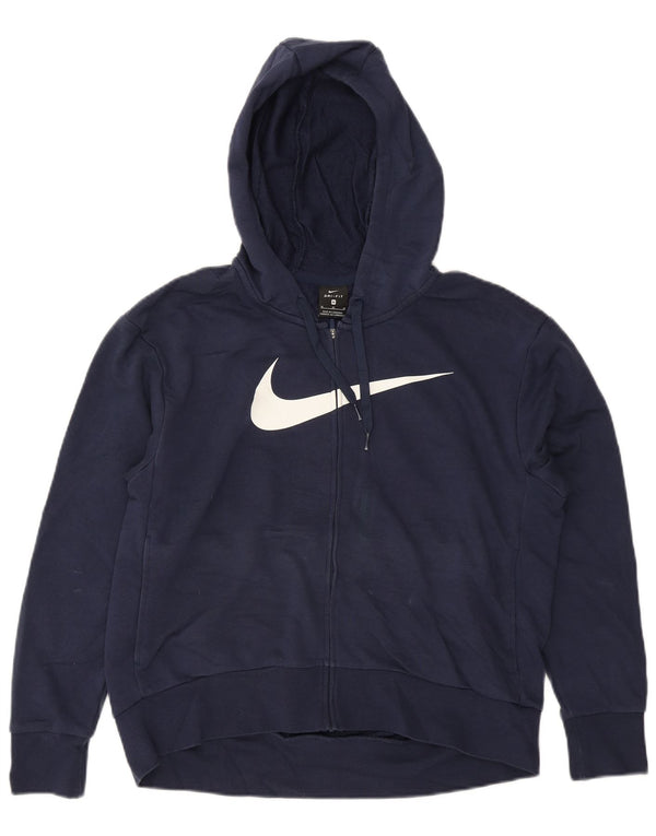 Nike Womens Dri Fit Graphic Zip Hoodie Sweater UK 14 Medium Navy Blue