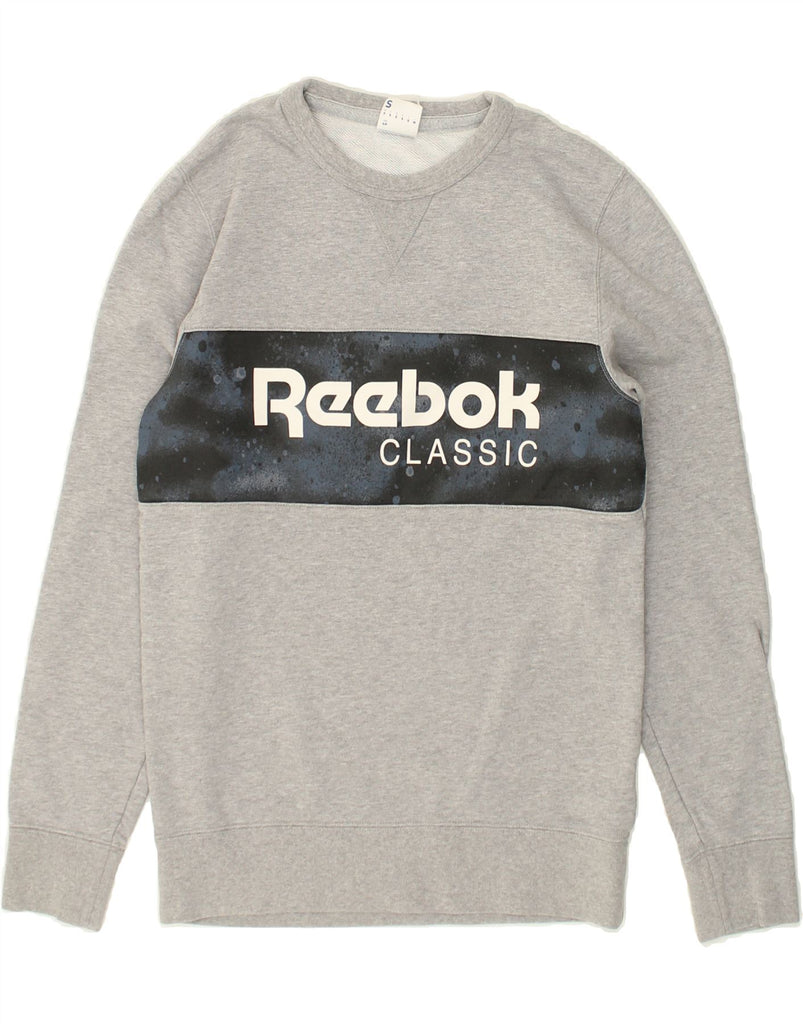 REEBOK Mens Classic Graphic Sweatshirt Jumper Small Grey Colourblock | Vintage Reebok | Thrift | Second-Hand Reebok | Used Clothing | Messina Hembry 