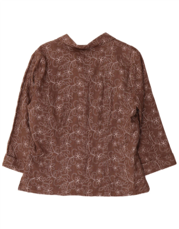 Anne Carson Womens 3/4 Sleeve Blazer Jacket UK 16 Large Brown Floral