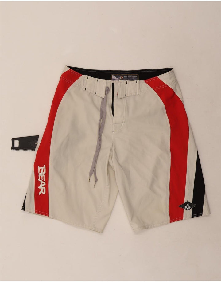 Bear Mens Graphic Casual Shorts W32 Medium White Colourblock Polyester