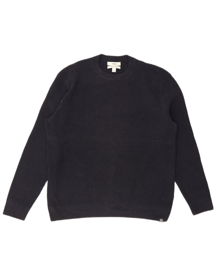 MARKS & SPENCER Mens Crew Neck Jumper Sweater Large Navy Blue Cotton