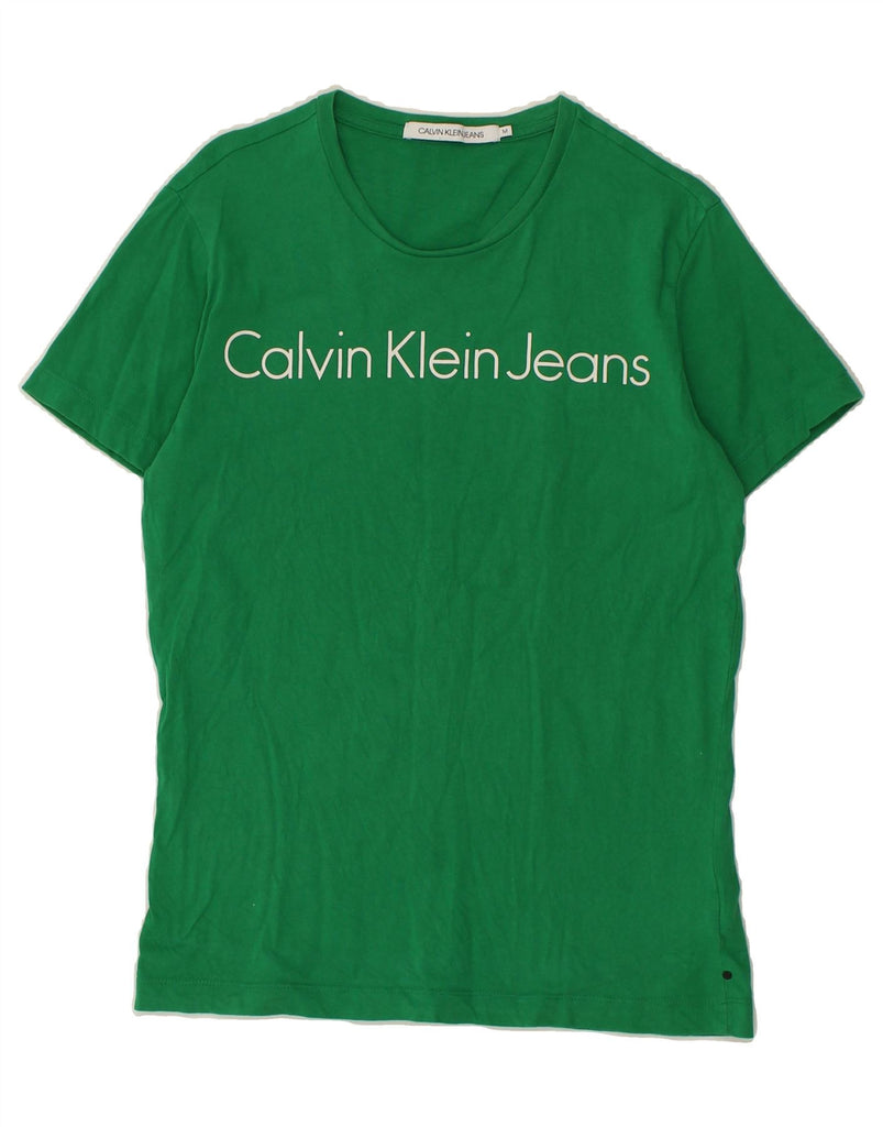 CALVIN KLEIN JEANS Mens Graphic T-Shirt Top Medium Green Cotton Vintage Calvin Klein Jeans and Second-Hand Calvin Klein Jeans from Messina Hembry 